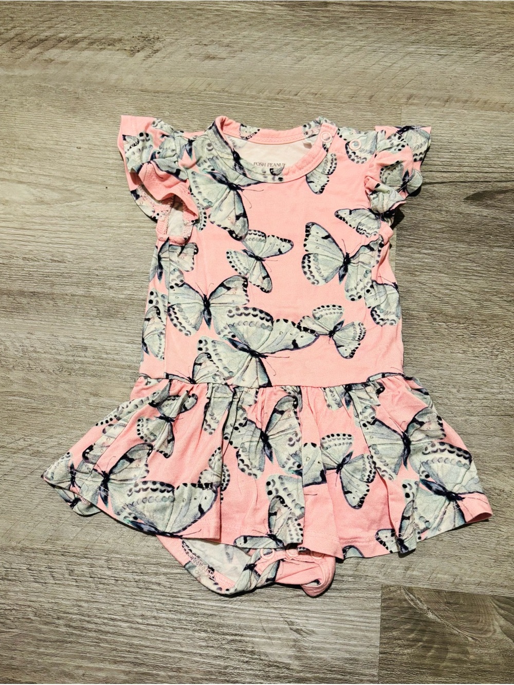Posh Peanut Pink Butterfly Ruffle Dress Bodysuit Pink 0-3 months